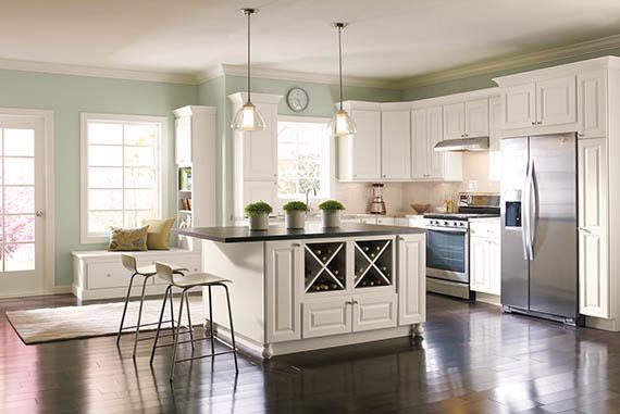 Kitchen island layout with proper clearance and countertop workspace