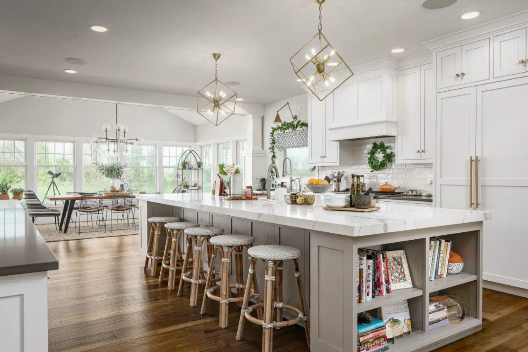 Modern kitchen with under-cabinet lighting illuminating countertop workspace